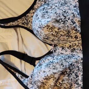 💖 Cacique Gray & Pink SPORTS BRA EPLC 40DD UNLINE, FULL COVERGE NO WIRE COMFORT